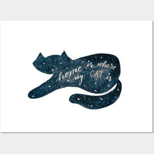 Watercolor galaxy cat - greyish blue Posters and Art